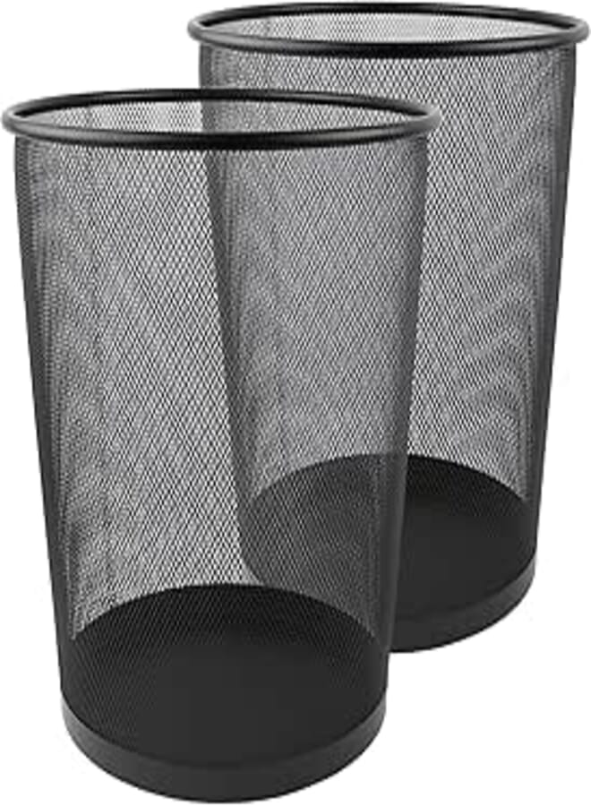 Greenco Mesh Round Wastebasket, 6 Gallon, 2pk (Black) - Lightweight & Sturdy Office Trash Cans for Near Desk - Garbage Can for Bedroom, Kitchen, Dorm - Garbage Bin - Trash Can Office & Home Supplies
